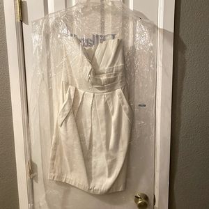 Strapless white cocktail dress